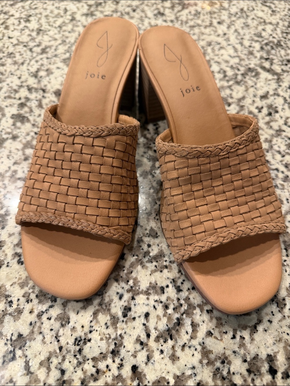 Joie Woven Tan Leather Block Heel Sandals Size 9